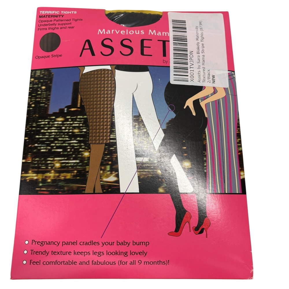 Assets by Sara Blakely Maternity Opaque Stripe Tights Pregnancy Panel Sz 2